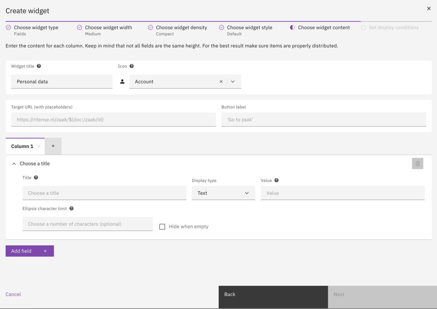Widget wizard step 5