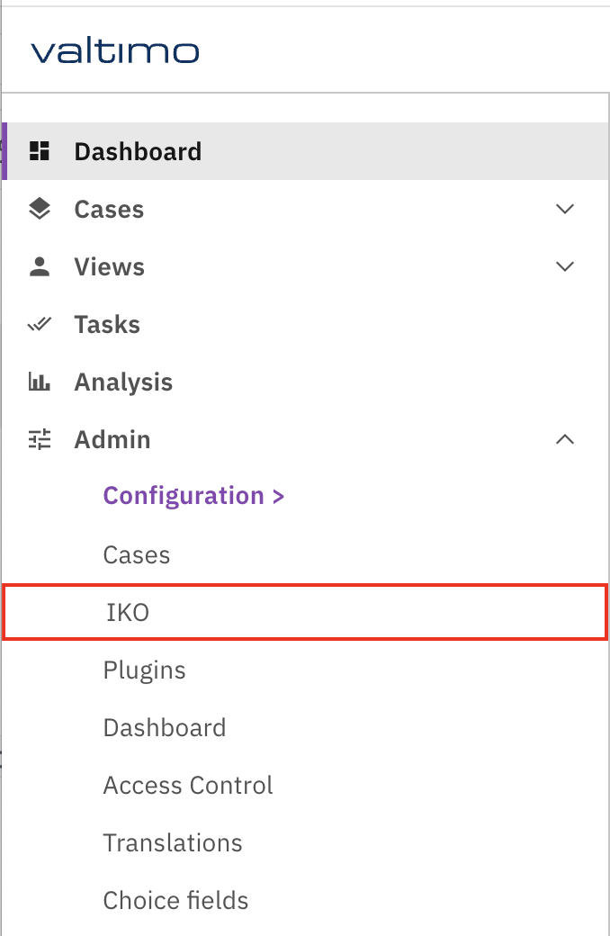 Admin menu with IKO option
